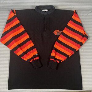 Barbarian Rugby Shirt Mens Large Prairie Fire RFC Striped Red Orange Long Sleeve